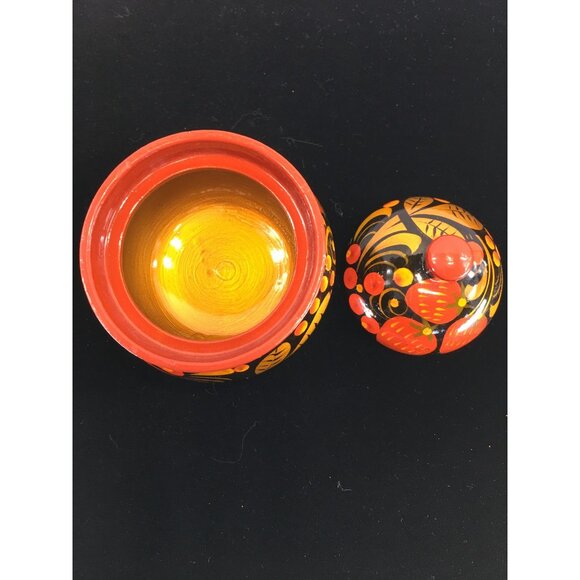 Vintage Russian Khokhloma Lacquered Wood Jar with Lid Painted Red Black - Picture 6 of 10